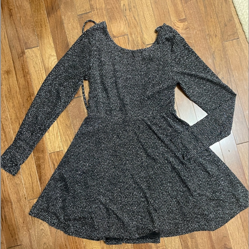 Silver and Black long sleeve cocktail dress- skater/a-line skirt